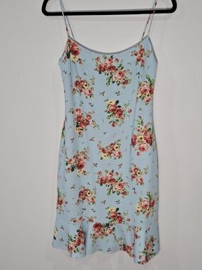 Likely Sz 6 Light Blue Floral Slip with Spaghetti Straps
